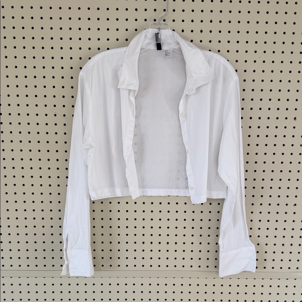Divided White Button Down Crop Shirt